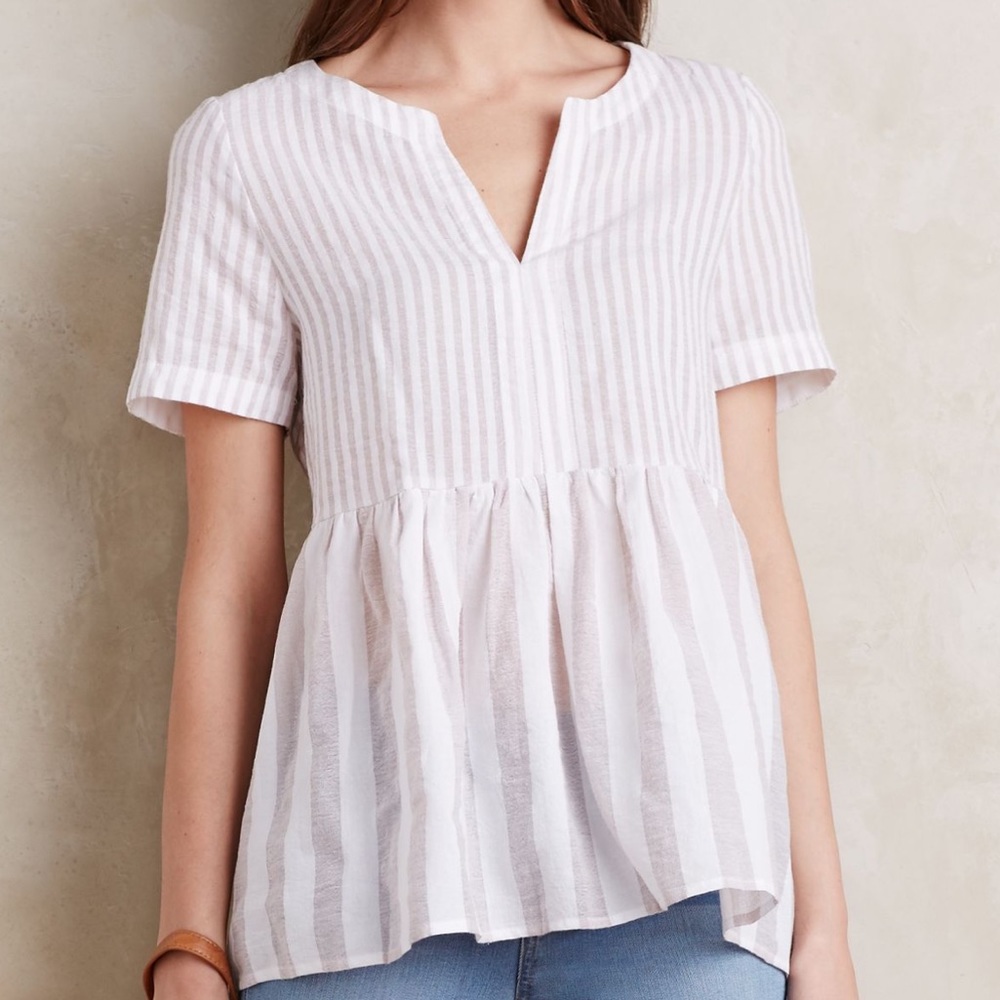 Anthropology Linen Striped Blouse